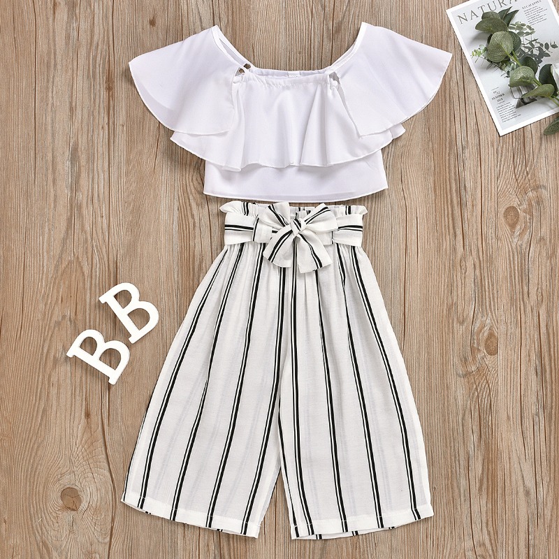 

Lovely Stylish Striped White Girl Two-piece Pants Set