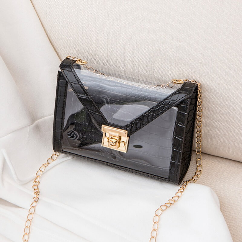 LovelyWholesale Stylish Chain Strap Black Crossbody Bags All Seasons Stylish See Through Spring Summer 2024