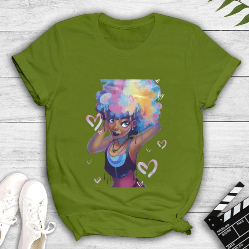 

Lovely Leisure O Neck Cartoon Print Green T-shirt