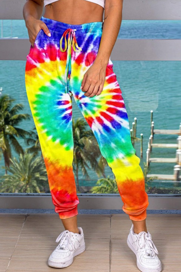 

Lovely Casual Tie-dye Multicolor Pants, Multi