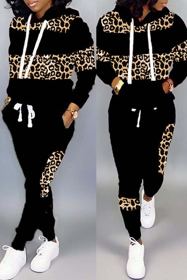

Lovely Sportswear Leopard Print Plus Size Two-piece Pants Set