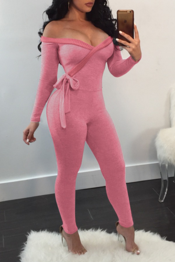 

Lovely Trendy Lace-up Pink One-piece Jumpsuit