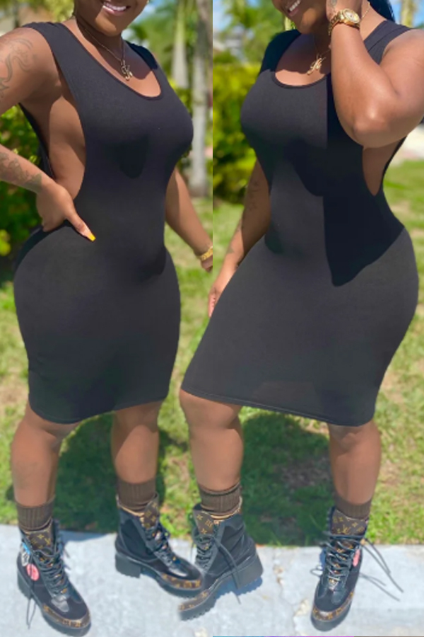 

Lovely Sexy Hollow-out Black Knee Length Dress