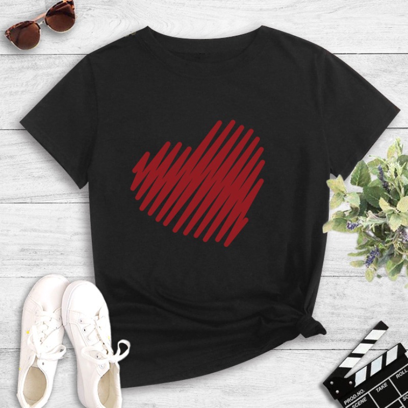 

Lovely Leisure O Neck Heart Black T-shirt