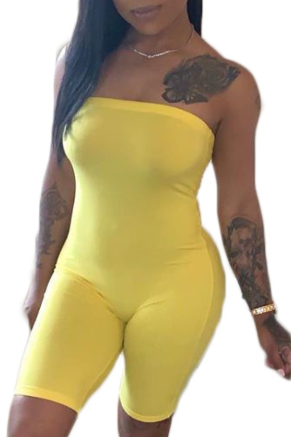 

Lovely Stylish Dew Shoulder Yellow One-piece Romper
