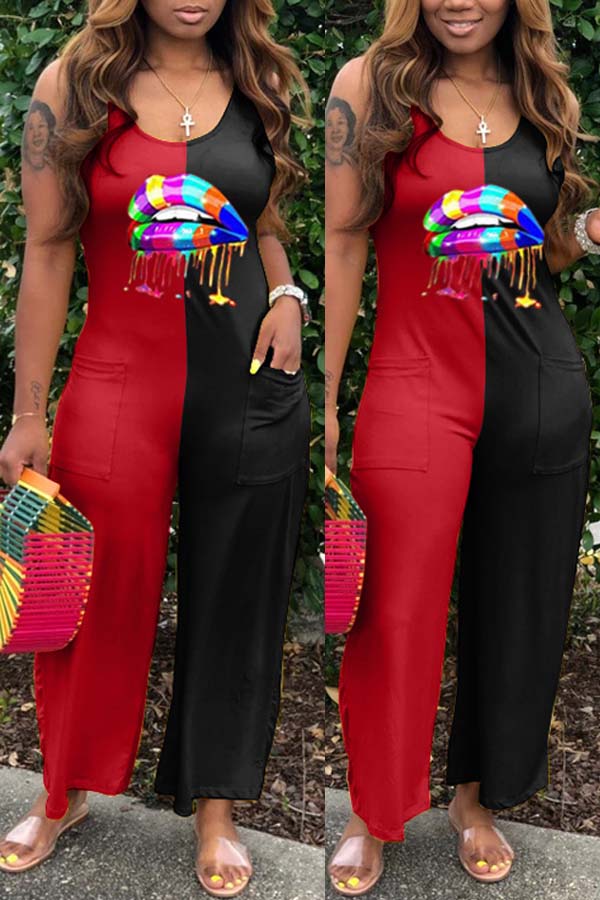

Lovely Trendy Patchwork Red One-piece Jumpsuit