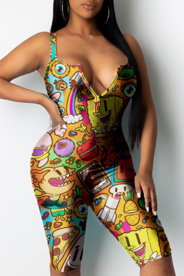 

Lovely Stylish Cartoon Print Orange One-piece Romper
