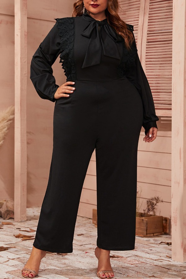 

Lovely Trendy Lace-up Black Plus Size One-piece Jumpsuit