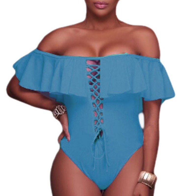 

Lovely Bandage Design Skyblue One-piece Swimsuit