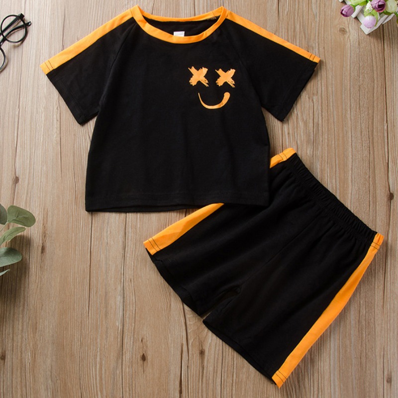 

Lovely Casual Patchwork Black Boy Two-piece Shorts Set