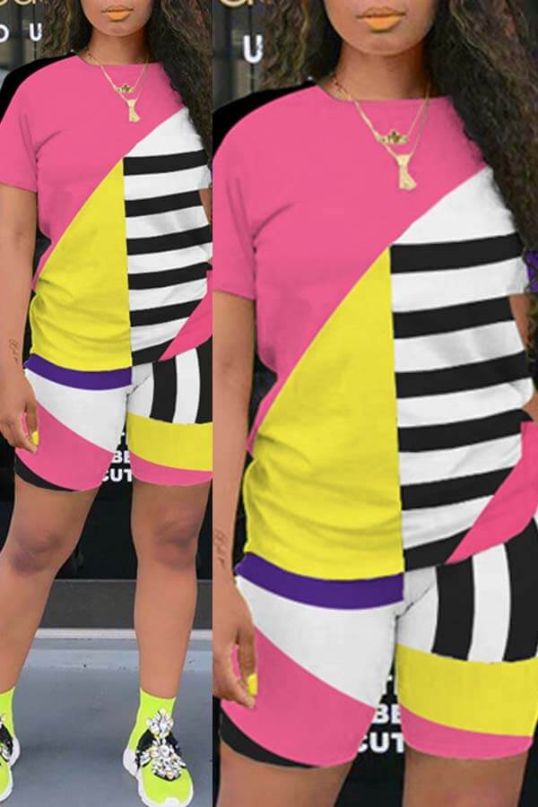 LW Striped Patchwork Shorts Set