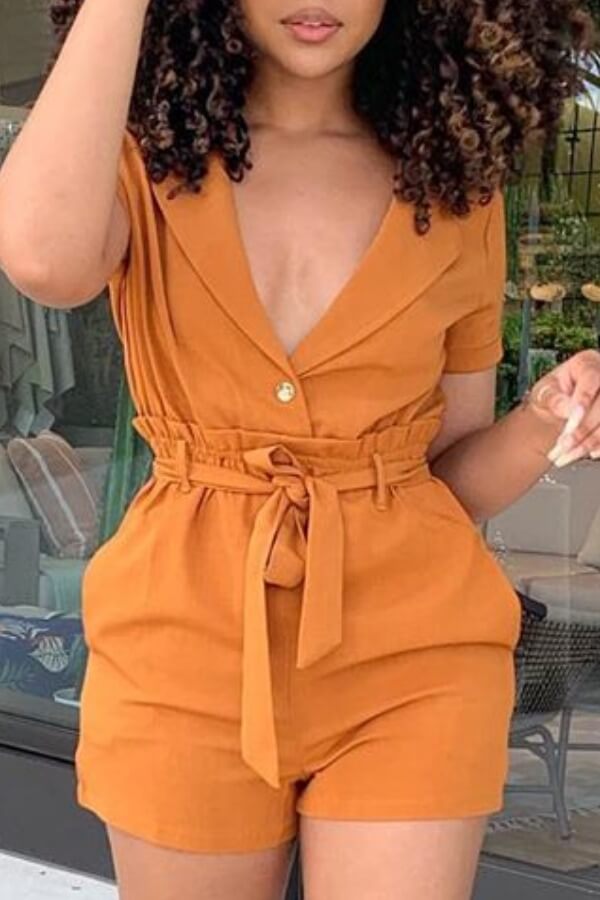 

Lovely Stylish Lace-up Orange Two-piece Shorts Set