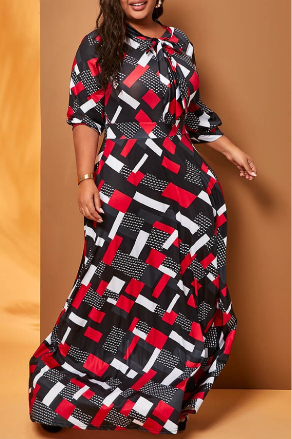 

Lovely Trendy Print Red Maxi Plus Size Dress