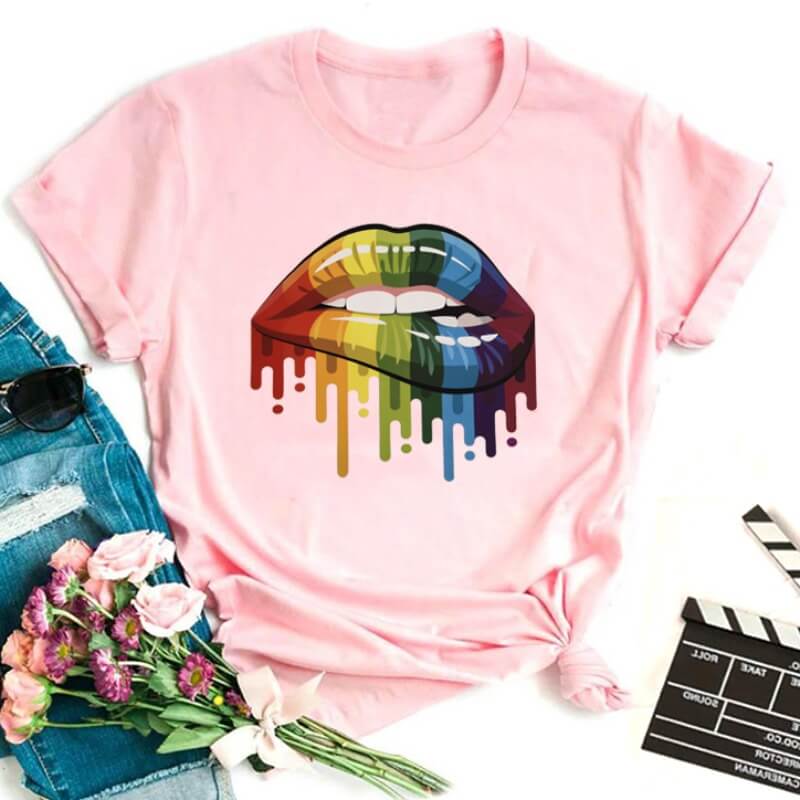 

Lovely Casual O Neck Lip Print Pink T-shirt