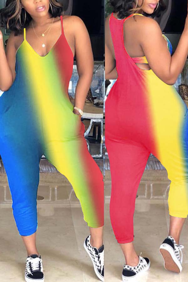 

Lovely Trendy Tie-dye Multicolor Plus Size One-piece Jumpsuit, Multi