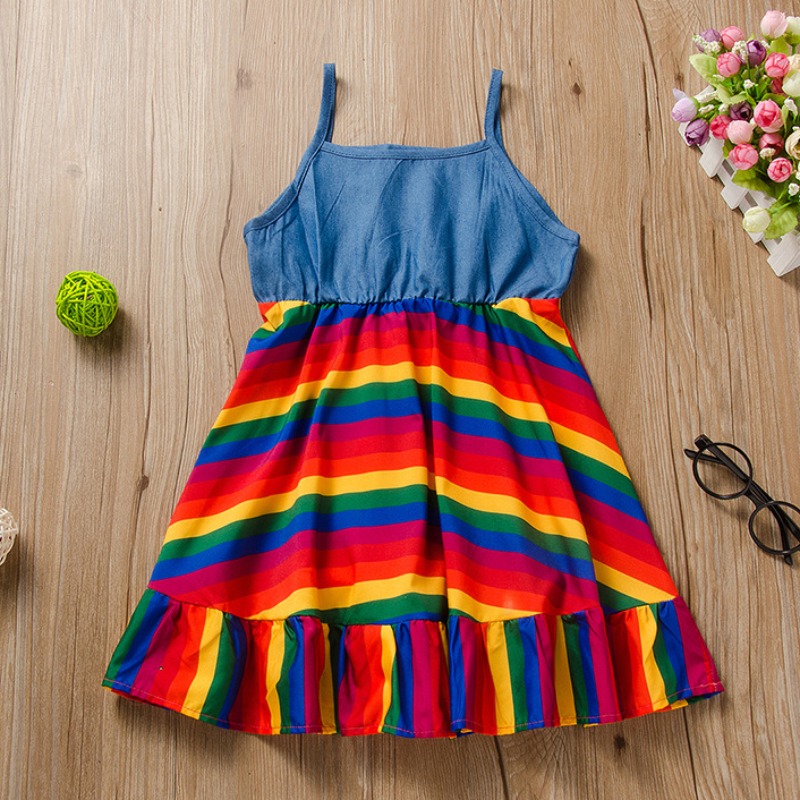 

Lovely Casual Patchwork Blue Girl Mid Calf Dress