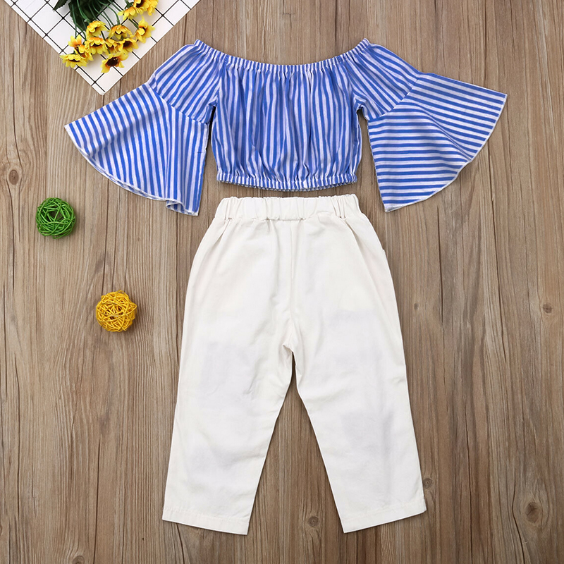 

Lovely Trendy Striped Blue Girl Two-piece Pants Set