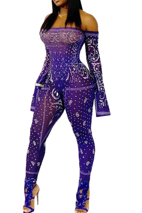 

Lovely Stylish Print Purple One-piece Jumpsuit