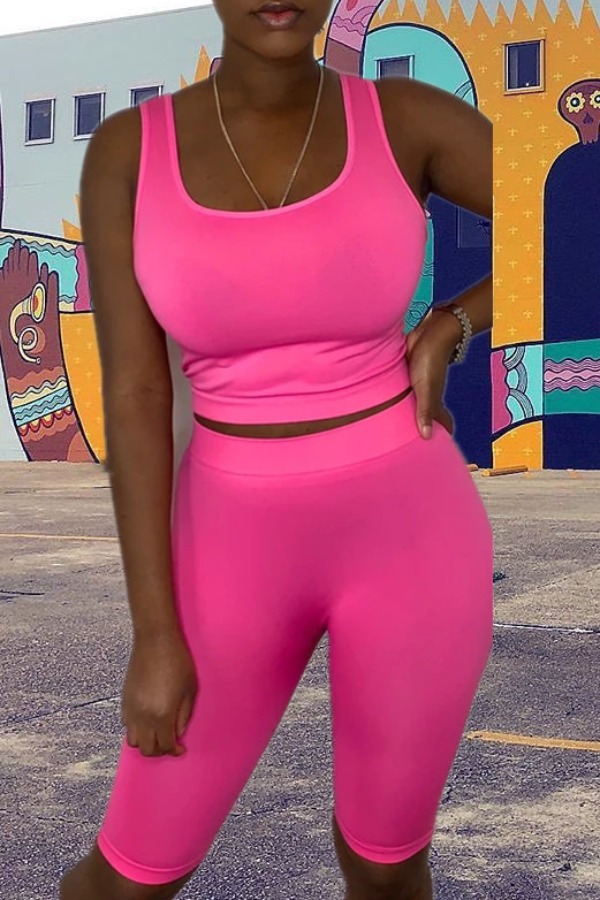 

Lovely Sportswear Basic Skinny Pink Two-piece Shorts Set