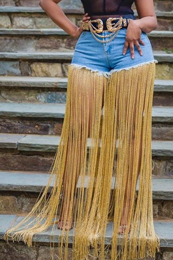 

Lovely Stylish Tassel Design Blue Shorts