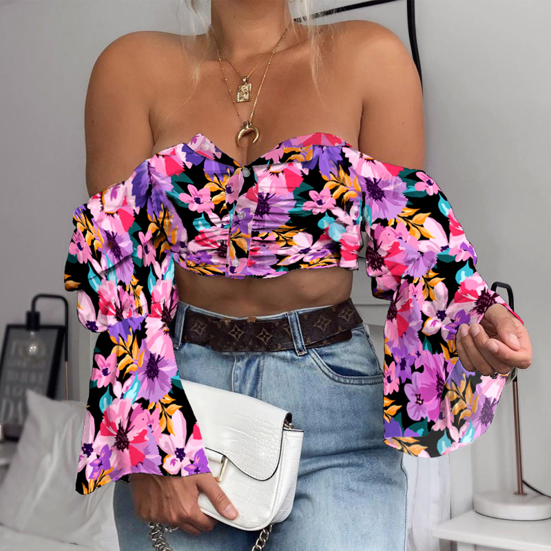 

Lovely Trendy Floral Print Purple Blouse