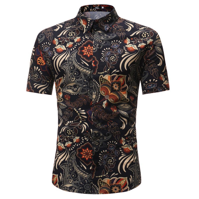 

Lovely Bohemian Turndown Collar Print Black Shirt