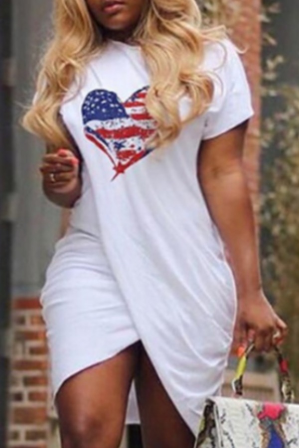 

Lovely Casual Pritn White Mini Dress