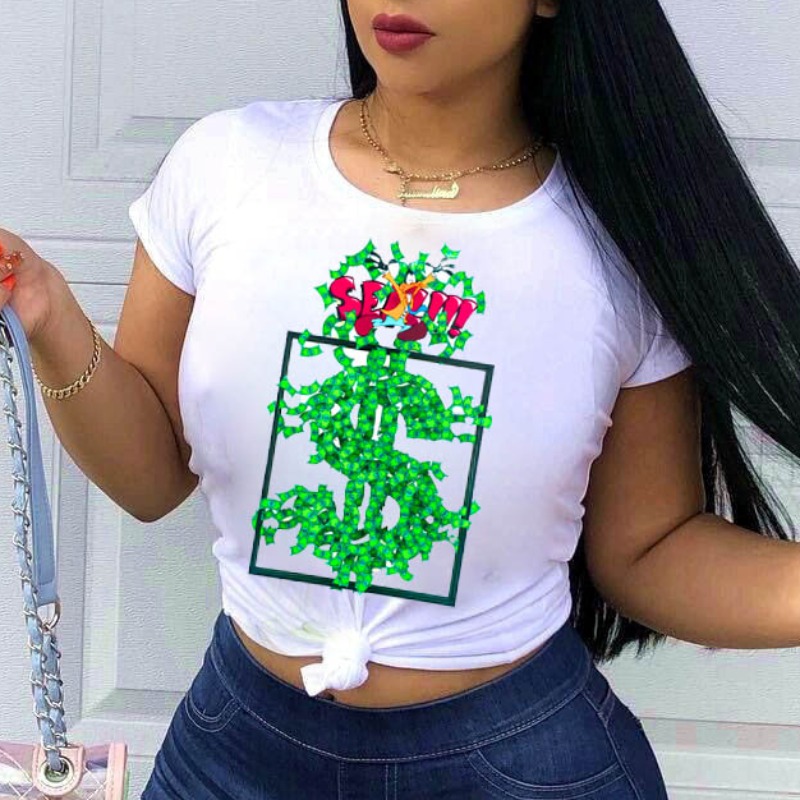 

lovely Leisure O Neck Print White T-shirt