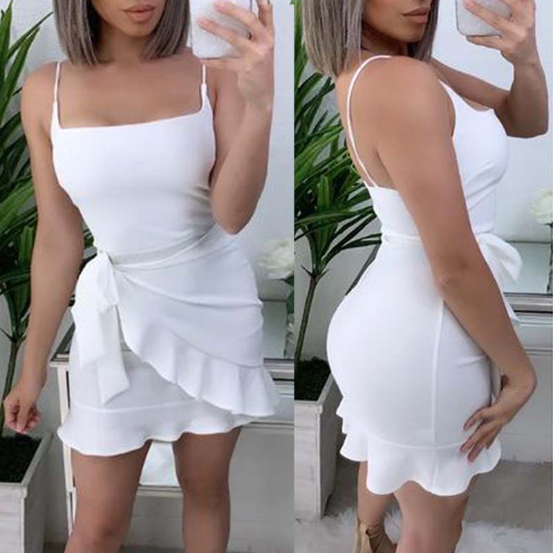 

lovely Stylish Flounce Design White Mini Dress