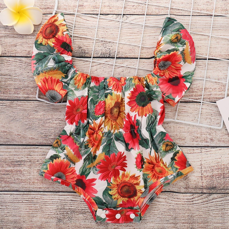 

lovely Sweet Sunflower Print Multicolor Girl One-piece Romper, Multi