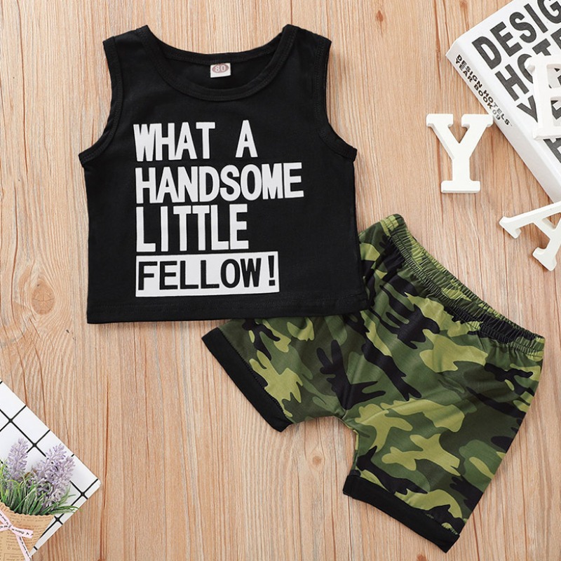

lovely Casual Letter Print Black Boy Two-piece Shorts Set