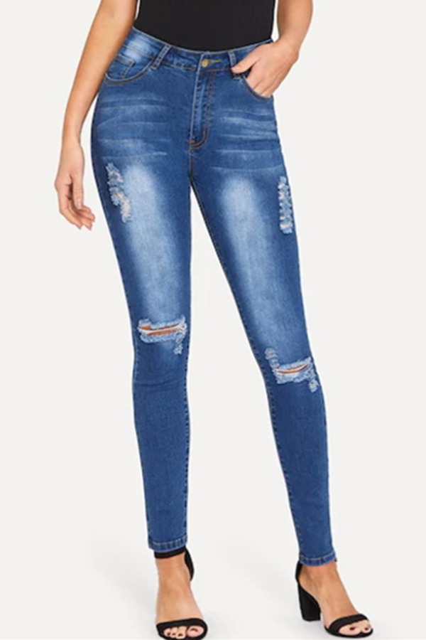 

lovely Trendy Broken Holes Royalblue Jeans