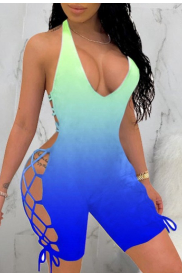

lovely Sexy Bandage Design Blue One-piece Romper