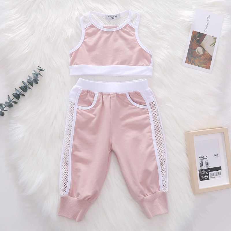

lovely Sportswear Patchwork Pink Girl Two-piece Pants Set