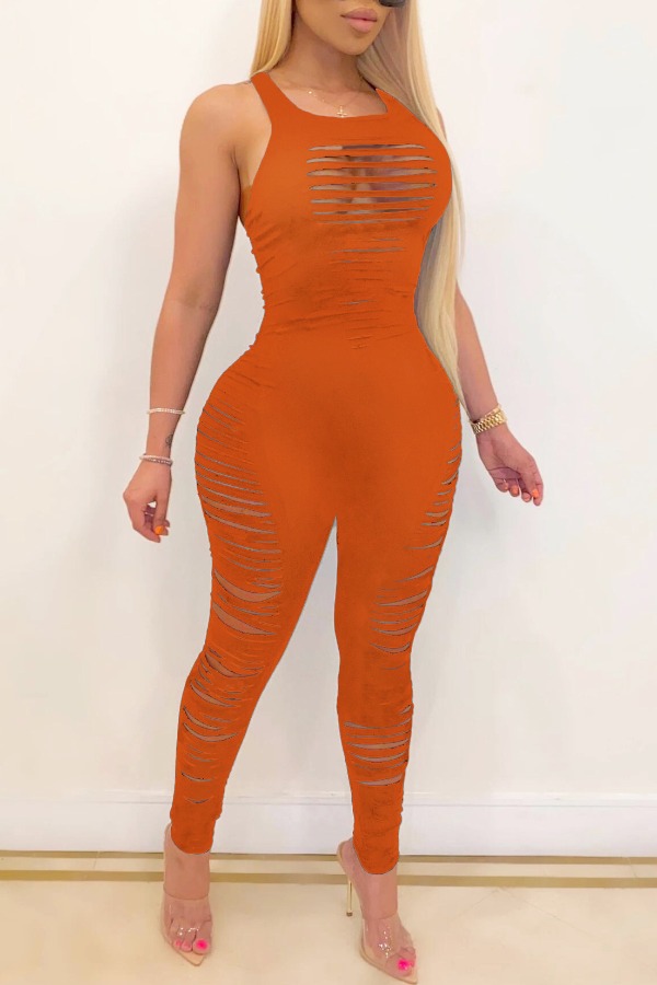 

lovely Sexy Hollow-out Jacinth One-piece Jumpsuit