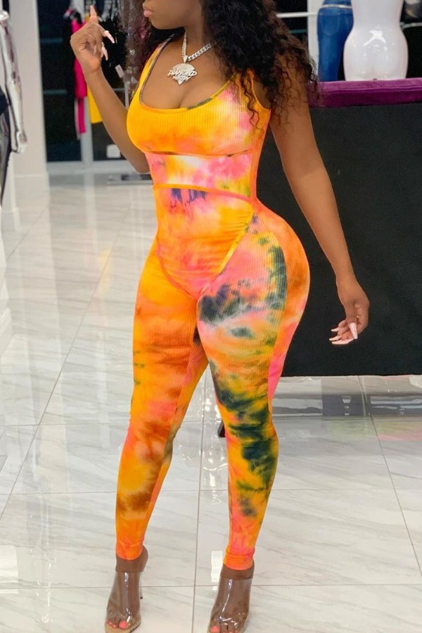 

lovely Trendy Tie-dye Orange One-piece Jumpsuit