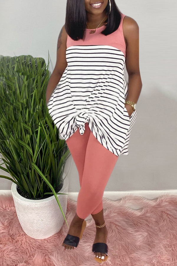

Lovely Casual Striped Pink Plus Size Two-piece Pants Set