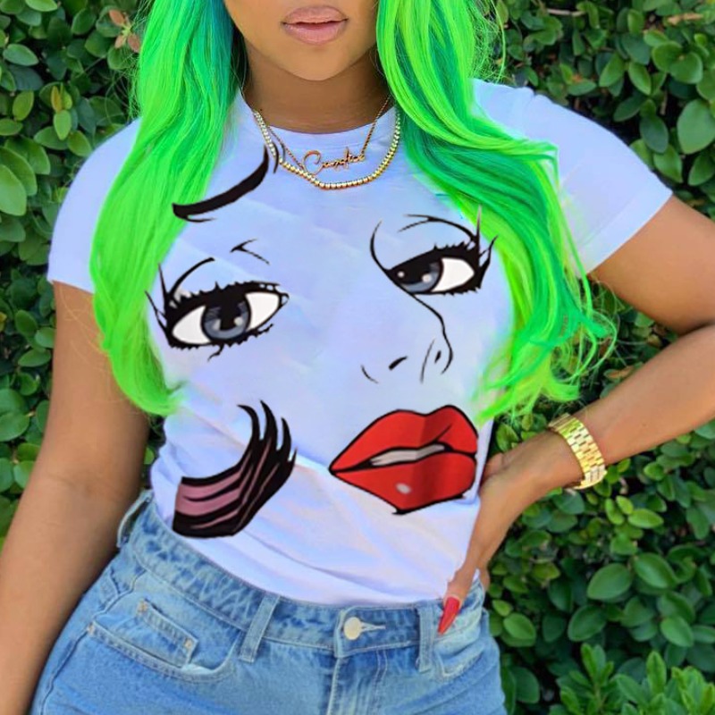 

lovely Chic O Neck Print White T-shirt