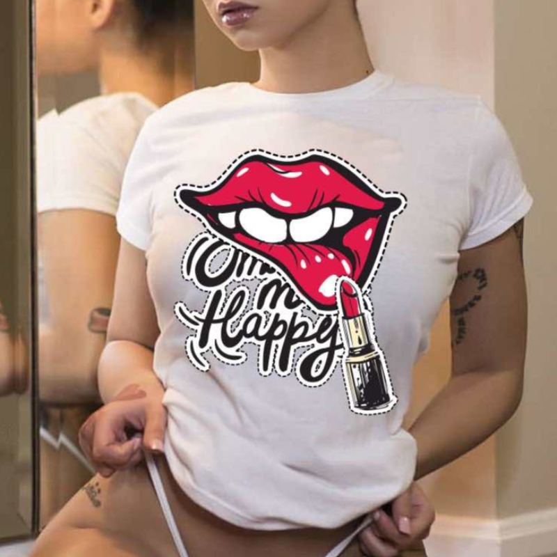 

lovely Leisure O Neck Lip Print White T-shirt
