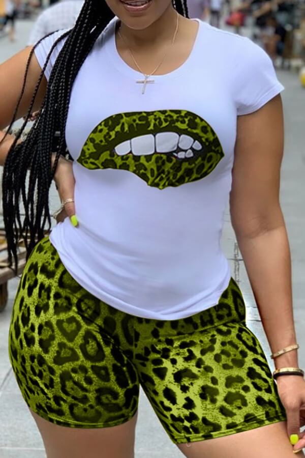 

LW Casual Print Green Two-piece Shorts Set