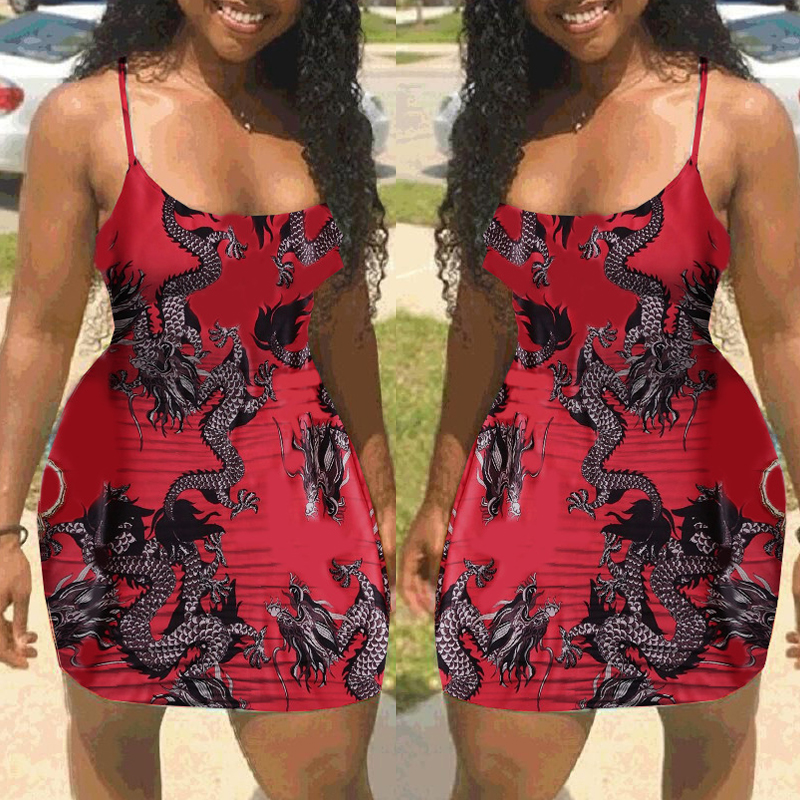 lovely Trendy Print Red Mini Dress