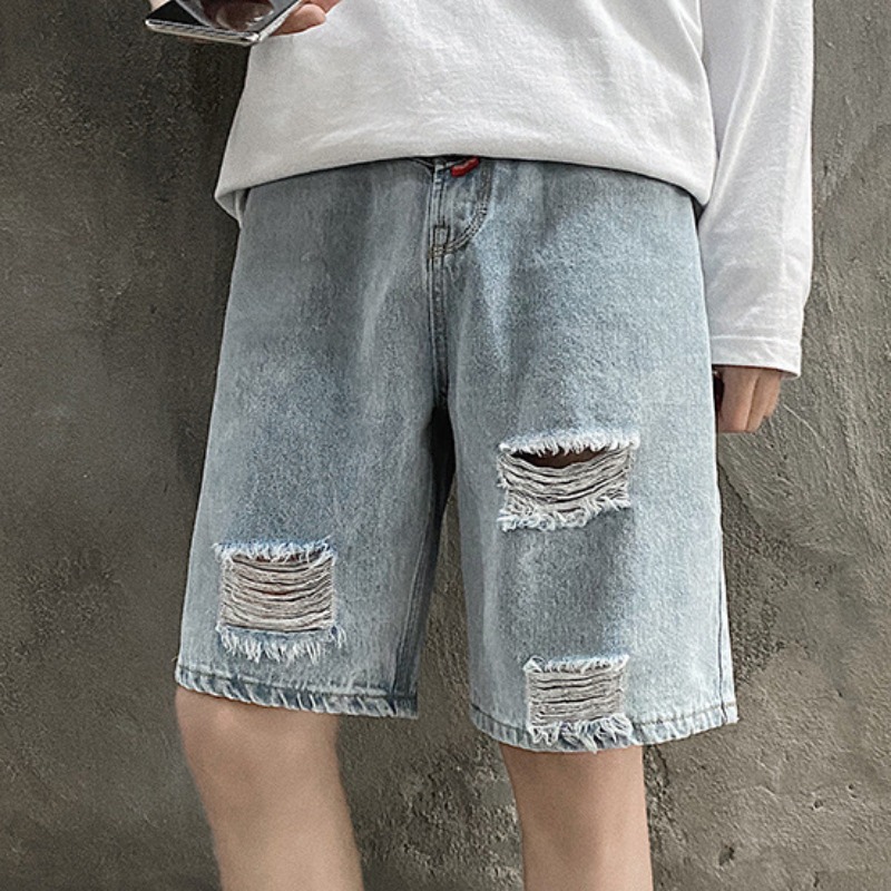 

lovely Casual Broken Holes Blue Shorts