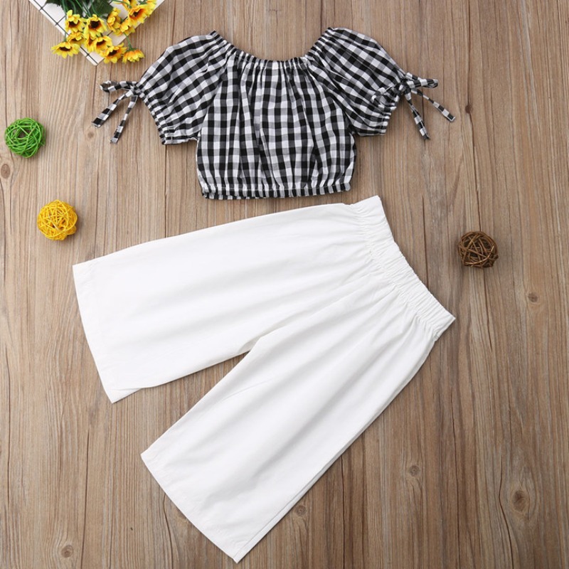 

lovely Leisure Grid Print White Girl Two-piece Pants Set