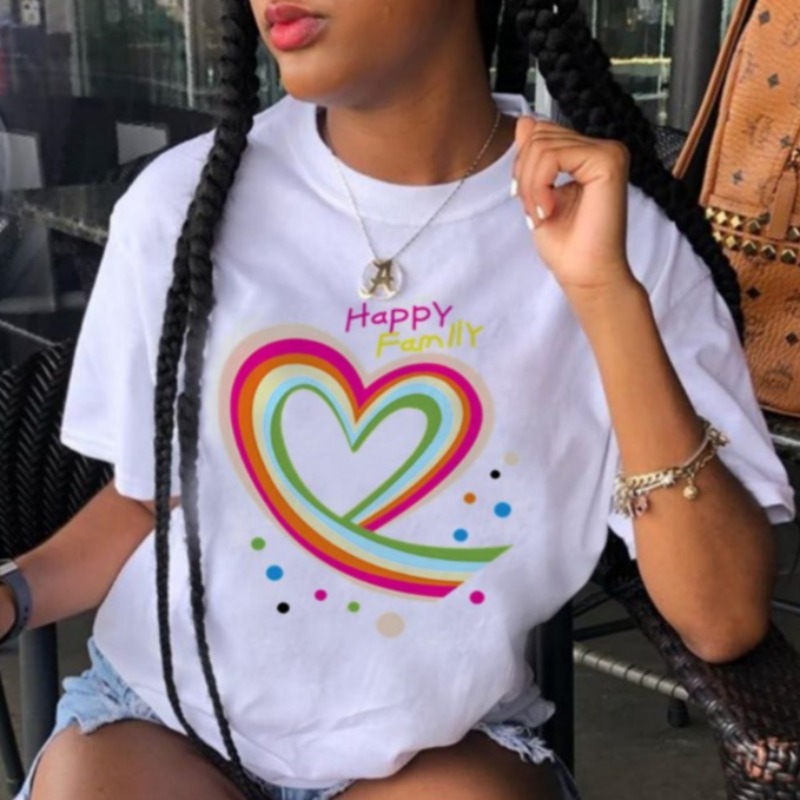 

lovely Street O Neck Print White T-shirt