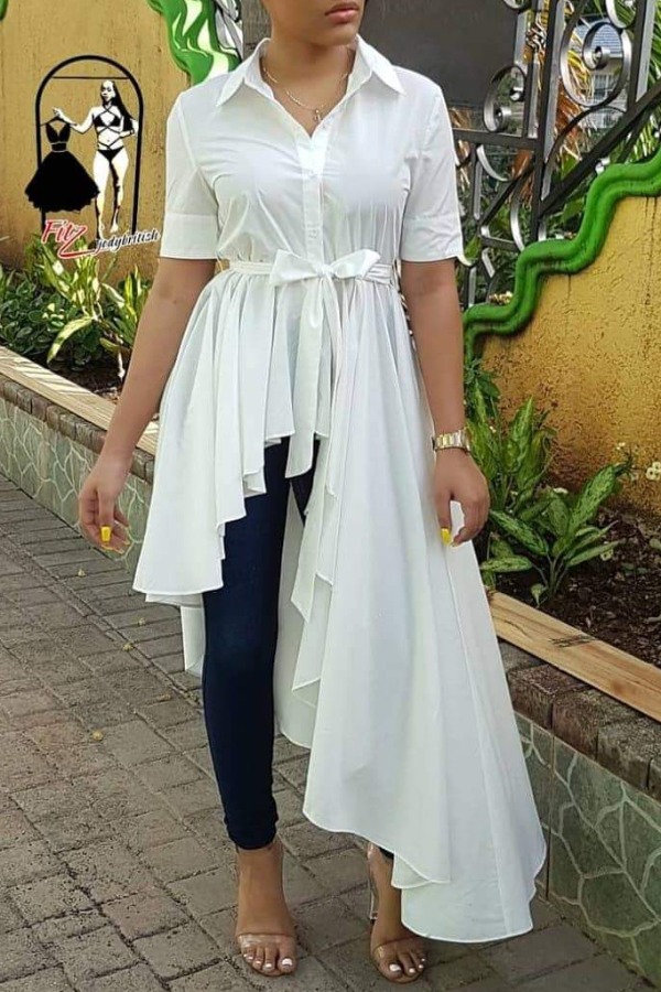

lovely Stylish Asymmetrical White Blouse