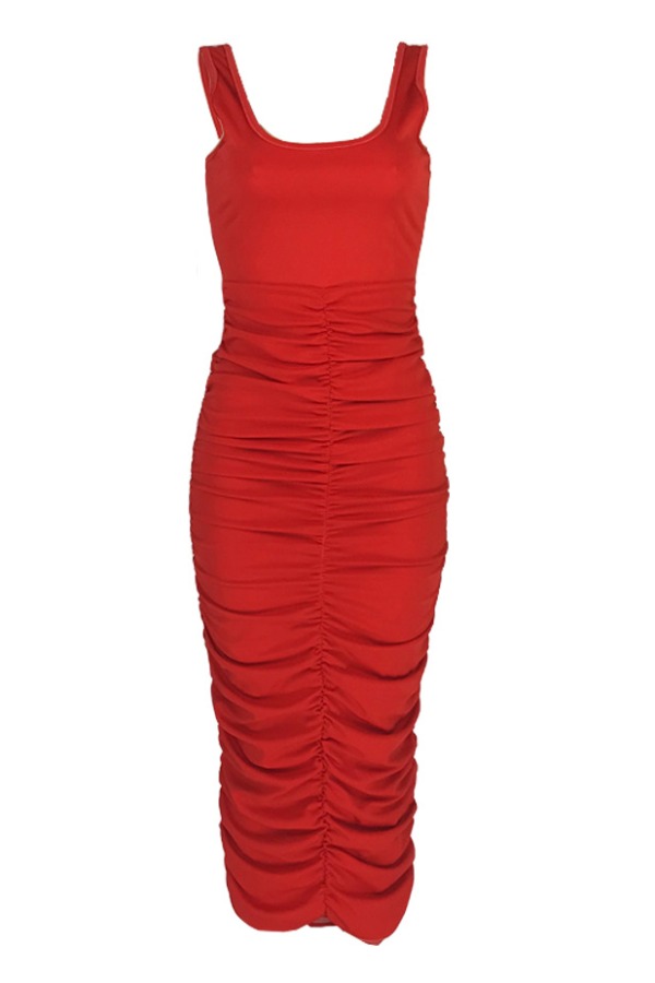 lovely Leisure Fold Design Red Ankle Length DressLovelyWholesale | Wholesale Shoes,Wholesale 