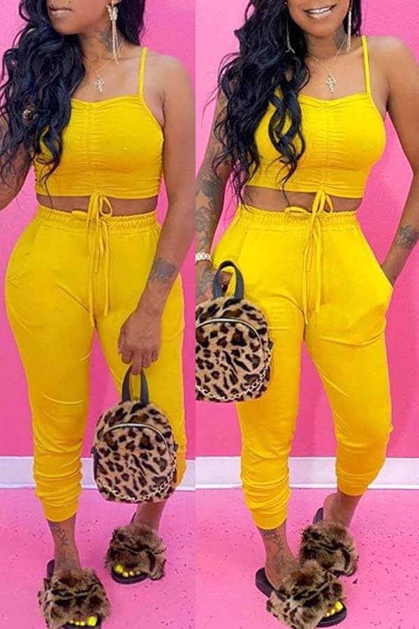 

LW Sexy Lace-up Yellow Two-piece Pants Set
