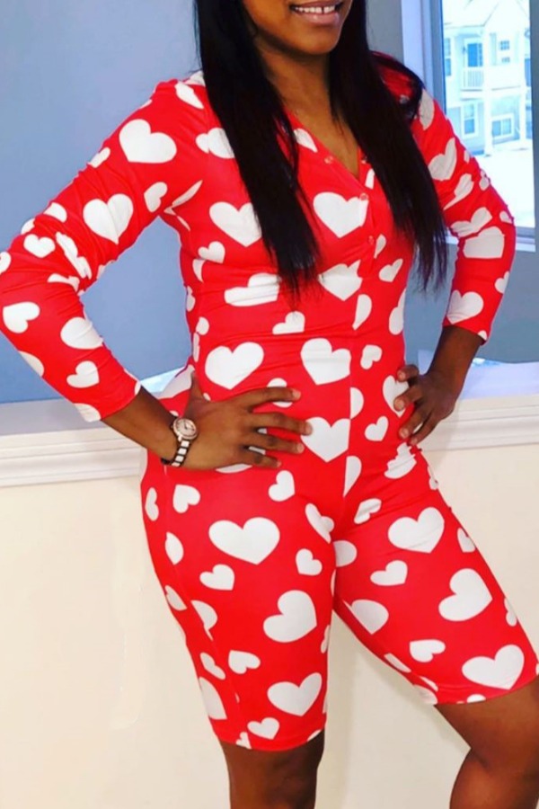 

lovely Casual Print Red Plus Size One-piece Romper