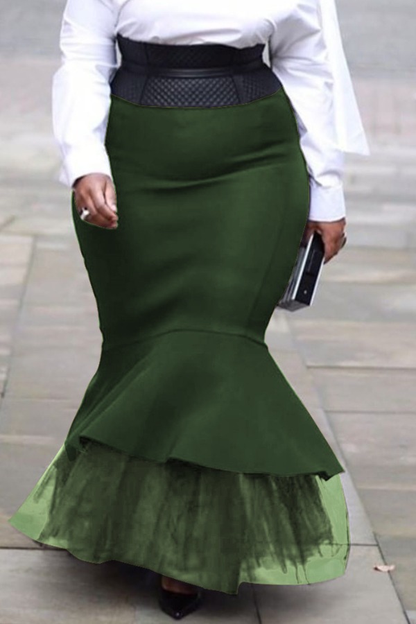 

lovely Trendy Patchwork Green Plus Size Skirt