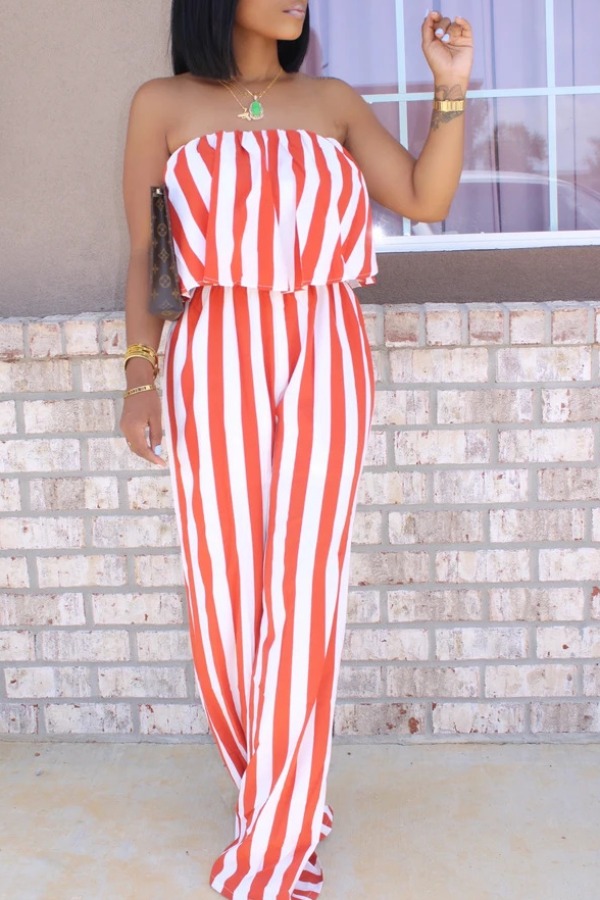 

lovely Stylish Striped Orange One-piece Jumpsuit